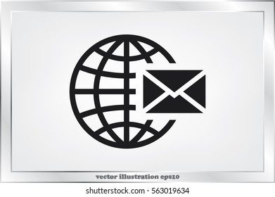 Mail icon vector EPS 10, abstract sign envelope and globe flat design,  illustration modern isolated badge for website or app - stock info graphics