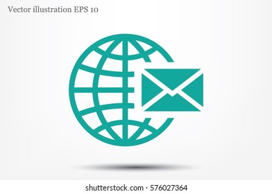 Mail icon vector EPS 10, abstract sign envelope and globe flat design,  illustration modern isolated badge for website or app - stock info graphics 