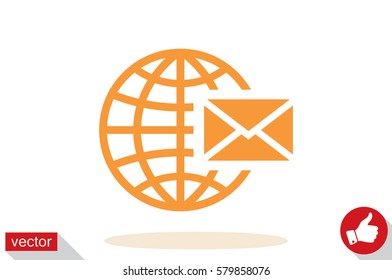 Mail icon vector EPS 10, abstract sign envelope and globe flat design,  illustration modern isolated badge for website or app - stock info graphics.