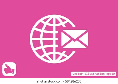 Mail icon vector EPS 10, abstract sign envelope and globe flat design,  illustration modern isolated badge for website or app - stock info graphics.