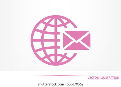 Mail icon vector EPS 10, abstract sign envelope and globe flat design,  illustration modern isolated badge for website or app - stock info graphics.