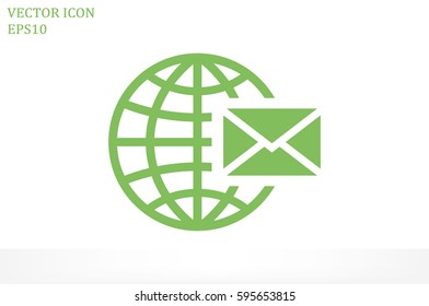 Mail icon vector EPS 10, abstract sign envelope and globe flat design,  illustration modern isolated badge for website or app - stock info graphics 