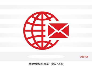 Mail icon vector EPS 10, abstract sign envelope and globe flat design,  illustration modern isolated badge for website or app - stock info graphics.