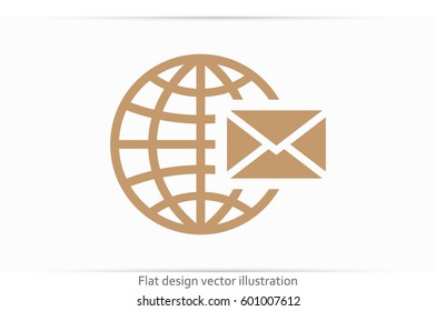 Mail icon vector EPS 10, abstract sign envelope and globe flat design,  illustration modern isolated badge for website or app - stock info graphics.