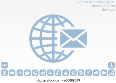 Mail icon vector EPS 10, abstract sign envelope and globe flat design,  illustration modern isolated badge for website or app - stock info graphics.
