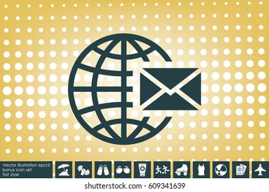 Mail icon vector EPS 10, abstract sign envelope and globe flat design,  illustration modern isolated badge for website or app - stock info graphics.