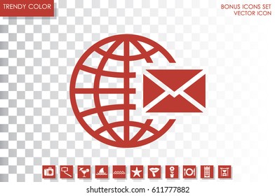 Mail icon vector EPS 10, abstract sign envelope and globe flat design,  illustration modern isolated badge for website or app - stock info graphics.