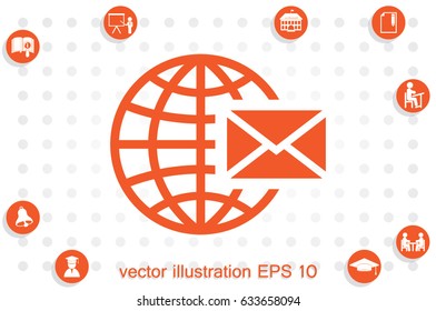 Mail icon vector EPS 10, abstract sign envelope and globe flat design,  illustration modern isolated badge for website or app - stock info graphics.