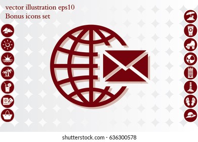 Mail icon vector EPS 10, abstract sign envelope and globe flat design,  illustration modern isolated badge for website or app - stock info graphics.