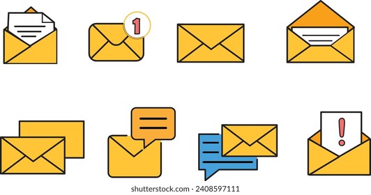 Mail icon vector illustration. mail envelope icon vector illustration. Colored mail envelope Icons.  Email icon sign and symbol. Set vector icon design for web and UI UX design.