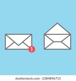 Mail icon vector illustration on blue background. Envelope icon or email symbol for web and mobile app.