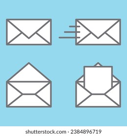 Mail icon vector illustration on blue background. Envelope icon or email symbol for web and mobile app.