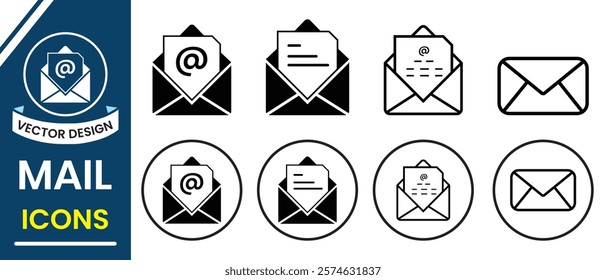 Mail icon, vector set. Silhouette of mail, envelop icon, sign and symbol. Envelope mail icon, vector illustration set. E-mail icon, Envelope illustration. Vector illustration.