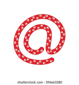 At mail icon vector. The at sign, at symbol, commercial at. Animal footprints decoration.