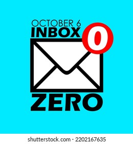 A mail icon with zero notification and bold text on light blue background, Inbox Zero Day on October 6