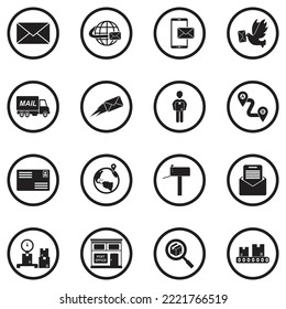 Mail Icons. Black Flat Design In Circle. Vector Illustration.