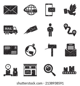 Mail Icons. Black Scribble Design. Vector Illustration.