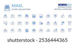 Mail icons collection. Line Duotone style, editable stroke. email, mail, success, email marketing, folder, letter, attachment, message, forward message, flag, protected.