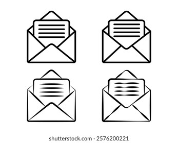 Mail icons. Mail delivery symbol. Main icon letter in envelope mail delivery symbol line art of open envelopes with documents.