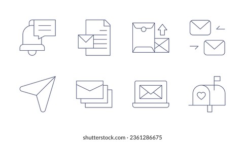 Mail icons. editable stroke. Containing email, envelope, laptop, mail, mailbox, notification, send.