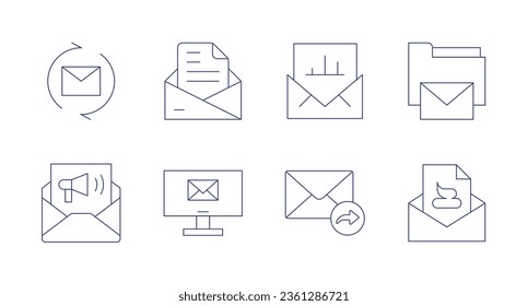 Mail icons. editable stroke. Containing email, email marketing, forward, folder, letter, mail, message.