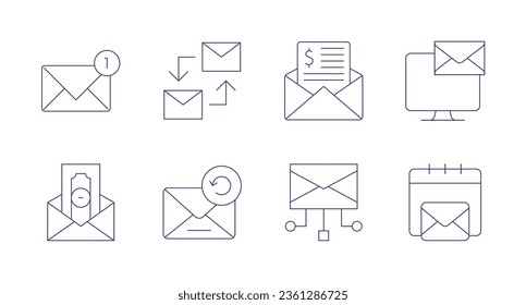 Mail icons. editable stroke. Containing correspondence, email, mail, notification, send money.