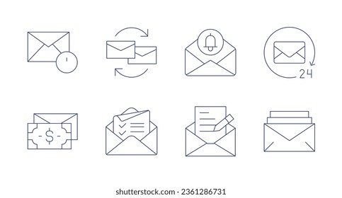 E-Mail-Symbole. bearbeitbarer Strich. Korrespondenz, E-Mail, Post, Benachrichtigung, Gehalt.