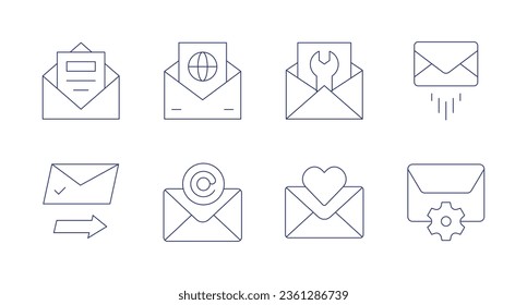 Iconos de correo. trazo editable. Conteniendo negocios, correo electrónico, carta, correo, boletín, recibir.