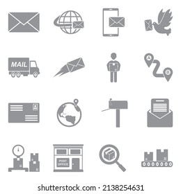 Mail Icons. Gray Flat Design. Vector Illustration.