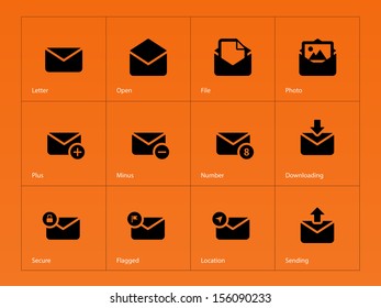 Mail icons on orange background. Vector illustration.