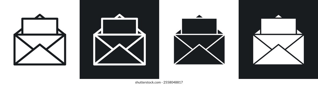 Mail icons pack in black and white filled and outlined versions.