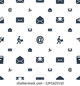 mail icons pattern seamless white background. Included editable filled envelope, at mail, courier, love letter, paper airplane, box, letter icons. mail icons for web and mobile.