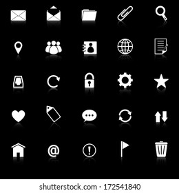 Mail icons with reflect on black background, stock vector