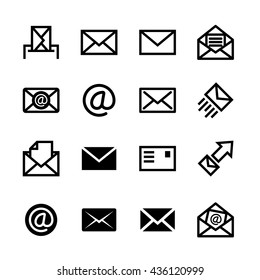 Mail icons, set of 16 e-mail symbols, ideal for website design, vector illustration graphic