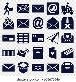 Mail icons set. set of 25 mail filled icons such as paper airplane, mail, cargo box, box, courier, courier on motorcycle, love letter, envelope, letter, envelop, question box
