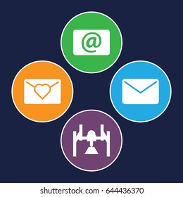 Mail icons set. set of 4 mail filled icons such as email, mail, box