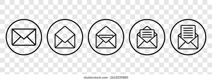 Ícones de email definidos. símbolo e sinal de email. Ícone de email. Ícone Envelope. Símbolo de envelope com letra. Ilustração vetorial. eps 10