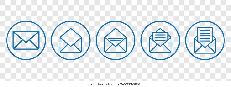 Ícones de email definidos. símbolo e sinal de email. Ícone de email. Ícone Envelope. Símbolo de envelope com letra. Ilustração vetorial. eps 10