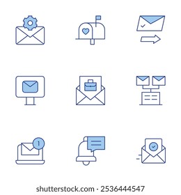 Mail icons set. Line Duotone style, editable stroke. confirmation, email, emails, hired, receive, mail, mailbox, notification.