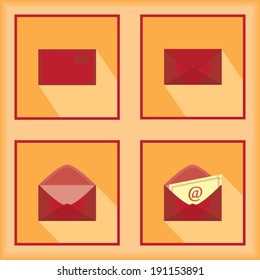 Mail Icons Set With Long ShadowmEffect