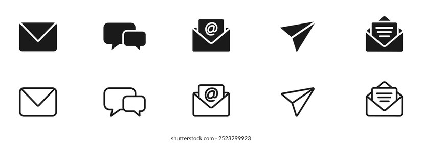 Mail icons set. Message icons collection. Email, mailing, letter, envelope. Vector illustration.