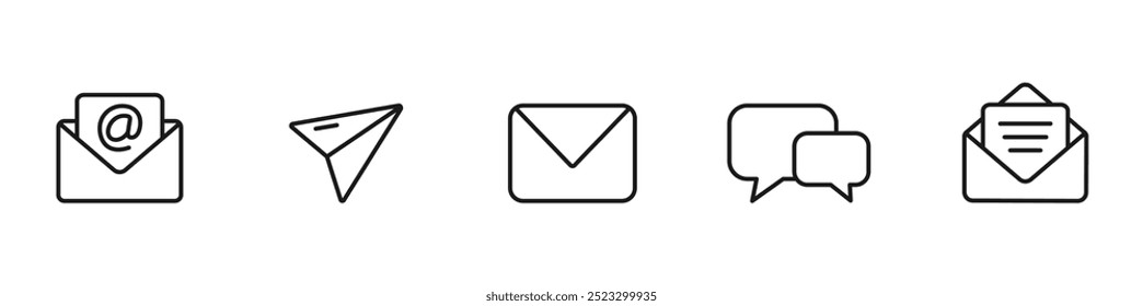 Mail icons set. Message icons collection. Email, mailing, letter, envelope. Editable stroke line icons. Vector illustration.