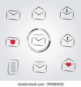 mail icons set on gray background