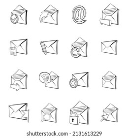 Mail icons set in outline style isolated on white background