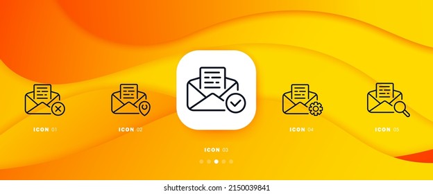 Mail icons set. Search, create, delete, add to favorites, change and sell emails. The concept of communication at a distance.