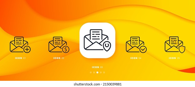 Mail icons set. Search, create, delete, add to favorites, change and sell emails. The concept of communication at a distance.