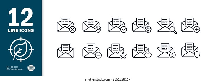 Mail Icons Set. Search, Create, Delete, Add To Favorites, Change And Sell Emails. EndStyle Of Neomorphism.