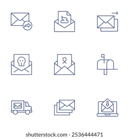 Mail icons set. Thin Line style, editable stroke. forward, letter, message, email, mail truck, spam, mailbox.