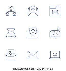 Mail icons set. Thin Line style, editable stroke. email, letter, mail, marketing, message, invitation, mailbox.