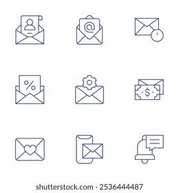 Mail icons set. Thin Line style, editable stroke. email, envelope, mail, notification, salary.